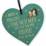 Penguin Gift For Valentines Day or Anniversary Wood Heart Plaque