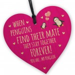 Valentines Gift For Boyfriend Husband Wife Wood Plaque Penguin