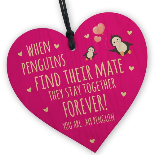 Valentines Gift For Boyfriend Husband Wife Wood Plaque Penguin