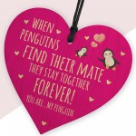 Valentines Gift For Boyfriend Husband Wife Wood Plaque Penguin