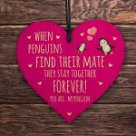 Valentines Gift For Boyfriend Husband Wife Wood Plaque Penguin