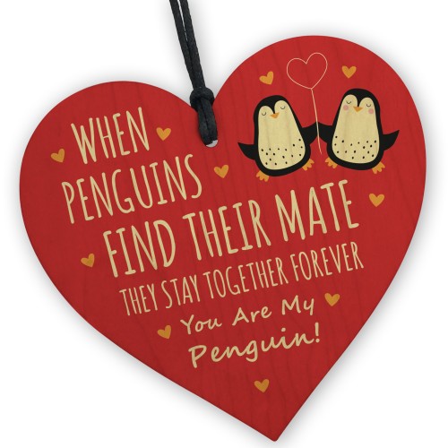 Valentines Gift For My Penguin Wood Heart Gift Boyfriend