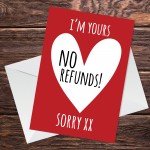 FUNNY NO REFUNDS Valentines Card For Boyfriend Husband Or Wife