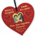 Valentines Gift For Him Her Novelty My Penguin Wood Heart