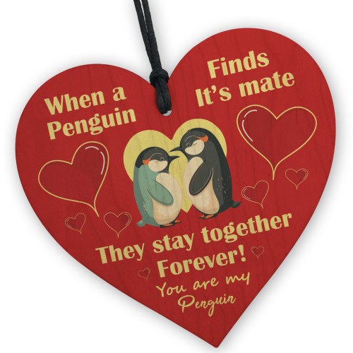 Valentines Gift For Him Her Novelty My Penguin Wood Heart