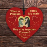 Valentines Gift For Him Her Novelty My Penguin Wood Heart