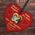 Valentines Gift For Him Her Novelty My Penguin Wood Heart