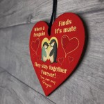 Valentines Gift For Him Her Novelty My Penguin Wood Heart