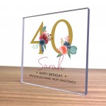 PERSONALISED 40th Birthday Gift For Women Her Clear Block