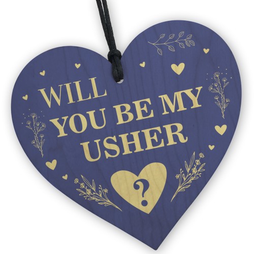 Will You be my Usher Wood Heart Proposal Wedding Gift 