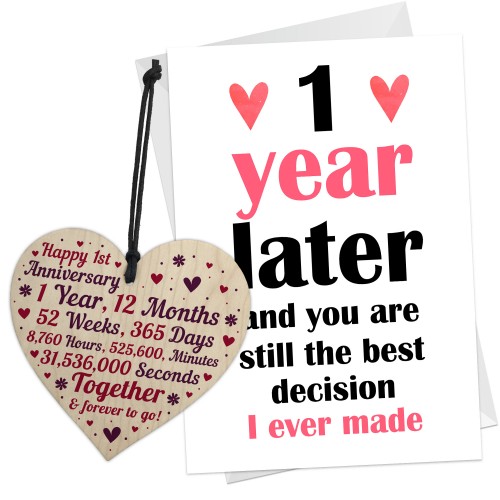 First Anniversary Gifts for Couple Wood Heart 1st Anniversary