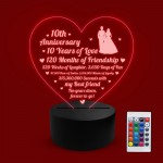 10th Wedding Anniversary Gifts for Her Him 3D Lamp