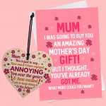 Funny Mothers Day Bundle Wood Heart And Card For Mum Gift 