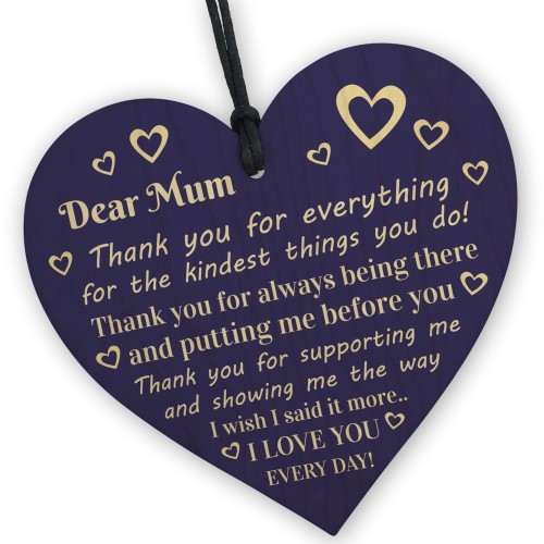 Mothers Day Birthday Gift For Mum Thank You Wooden Heart Gift 