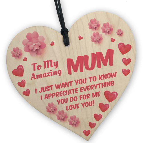 Mothers Day Gifts For AMAZING MUM Wood Heart Mum Gifts