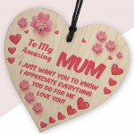 Mothers Day Gifts For AMAZING MUM Wood Heart Mum Gifts