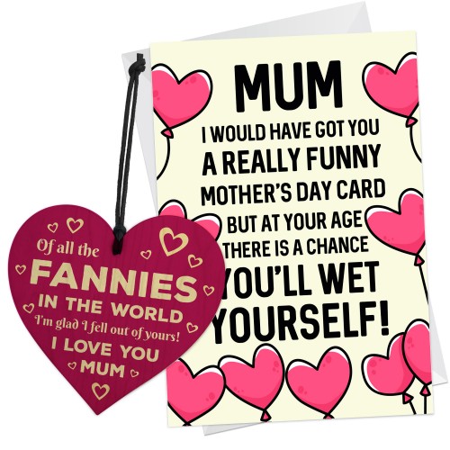 Rude Mothers Day Card Wooden Heart Bundle Gift For Mum