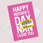 Nan Mothers Day Card Funny Mothers Day Card Funny Card