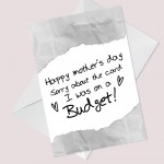 Funny Mothers Day Card On A Budget Joke Humour Card For Mum