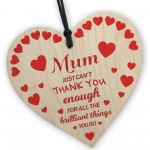 Mothers Day Gift For Mum Thank You Gift Message Wooden Heart