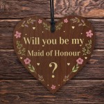 Will You Be My Maid Of Honour Wooden Hanging Heart Wedding Day