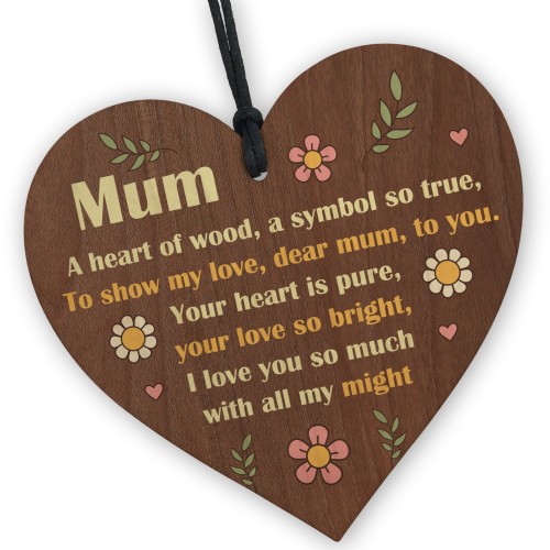 Wooden Heart Plaque Ornament for Mum Unique Gift Mothers Day