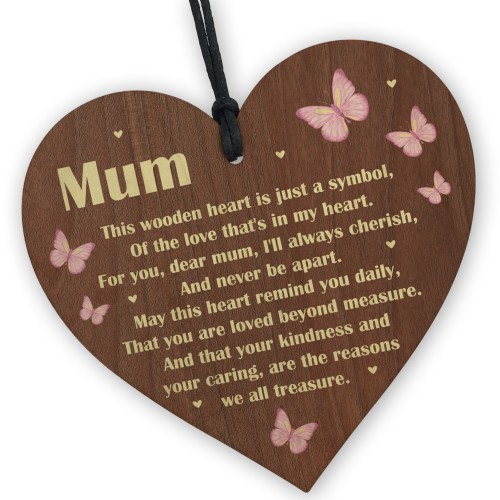 Hanging Wooden Heart Gift For Mum On Mothers Day Birthday Poem