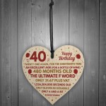 Funny 40th Birthday Gifts For Men Women Wood Heart 40th Card