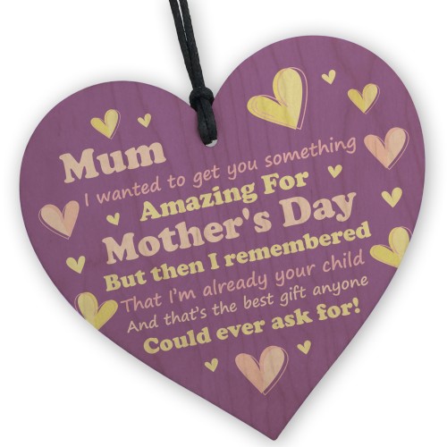 Mum Wooden Heart Perfct Mothers Day Gift For Mum Humour