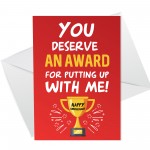 Anniversary Card Award Funny Greeting Card for Boyfriend Husband