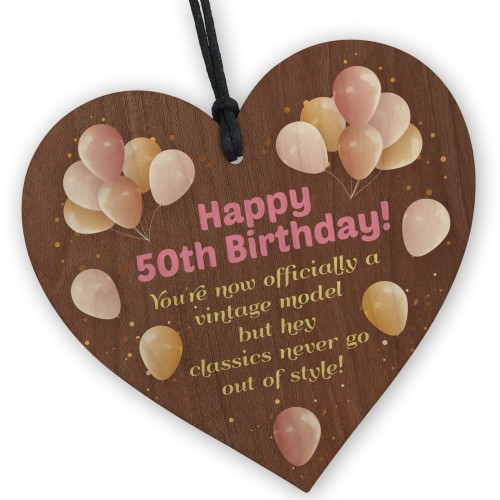 Unique Funny 50th Birthday Gifts for Women Wooden Heart