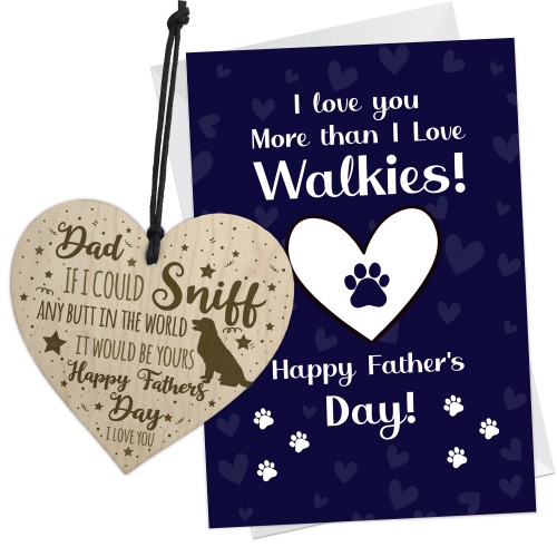 Funny Fathers Day Gift From The Dog Card And Wooden Heart