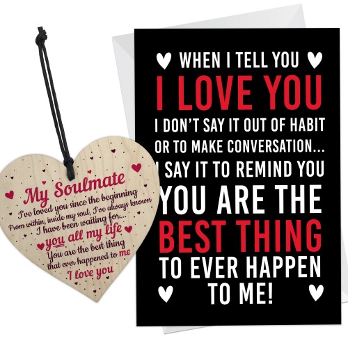 Anniversary Birthday Card and Wooden Heart Gift for Husband Wife