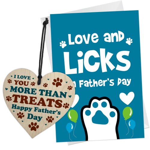 Father's Day Card and Wooden Heart Gift From The Dog