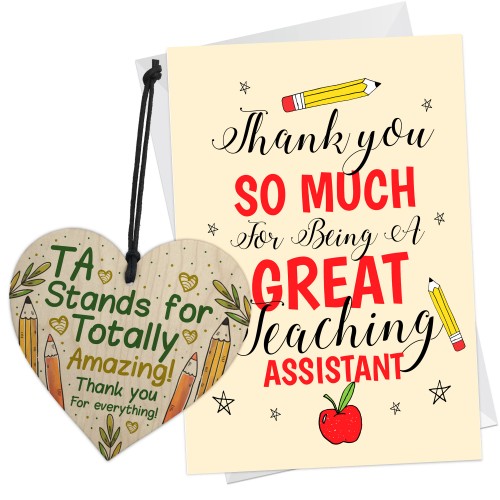 THANK YOU Card For Teaching Assistant TA Wooden Heart