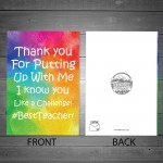 Funny Thank You Teacher Card Greeting Card Appreciation Card