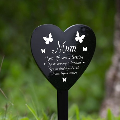 Mum Memorial Graveside Remembrance Plaque Acrylic Heart Stake