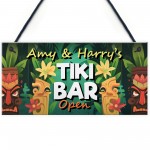 Tiki Bar OPEN Hanging Garden Sign Personalised Bar Pub Plaque