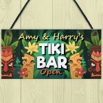 Tiki Bar OPEN Hanging Garden Sign Personalised Bar Pub Plaque