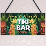 Tiki Bar OPEN Hanging Garden Sign Personalised Bar Pub Plaque