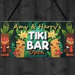 Tiki Bar OPEN Hanging Garden Sign Personalised Bar Pub Plaque