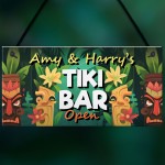 Tiki Bar OPEN Hanging Garden Sign Personalised Bar Pub Plaque