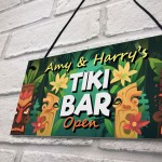 Tiki Bar OPEN Hanging Garden Sign Personalised Bar Pub Plaque