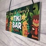 Tiki Bar OPEN Hanging Garden Sign Personalised Bar Pub Plaque