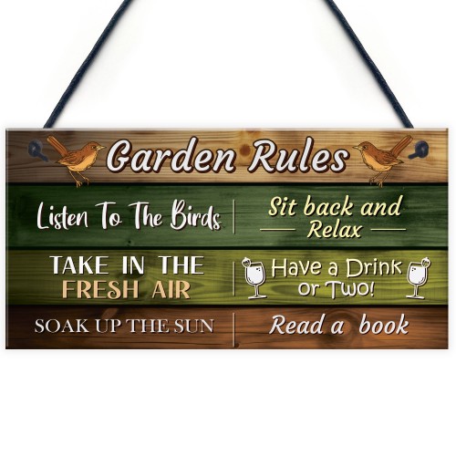 Garden Rules Novelty Sign Hanging Wall Fence Garden Shed Plaque