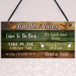 Garden Rules Novelty Sign Hanging Wall Fence Garden Shed Plaque