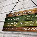 Garden Rules Novelty Sign Hanging Wall Fence Garden Shed Plaque