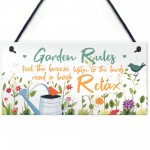 Handmade Hanging Wall Plaque Garden Rules Sign For Gardeners