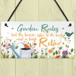 Handmade Hanging Wall Plaque Garden Rules Sign For Gardeners