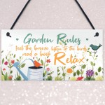 Handmade Hanging Wall Plaque Garden Rules Sign For Gardeners